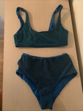 Mikoh Sparkly Teal Two-Piece Bikini Set